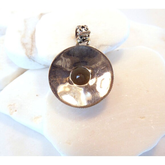 Smoky Quartz Sterling Silver Bali Style Handmade Pendant - Picture 3 of 5